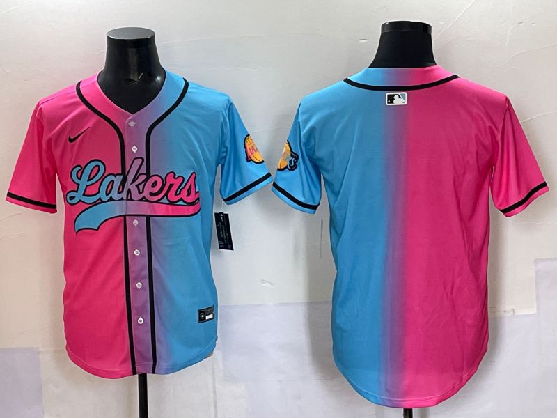 Men 2025 Los Angeles Lakers Blank Blue pink Nike Joint Name NBA Jersey style 1->los angeles lakers->NBA Jersey